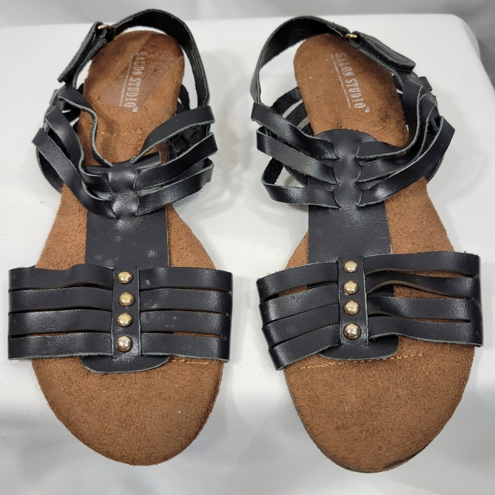Salon Studio Black Adjustable Hook & Loop Ankle Strap Sandals Size 6M - Picture 1 of 9
